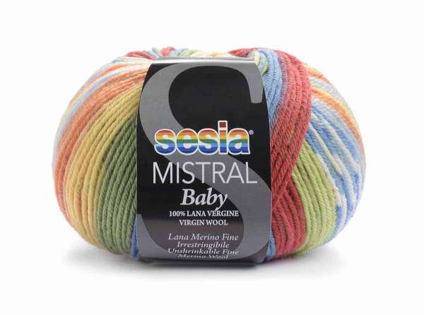 Filato Sesia Mistral baby è un bellissimo filato 100%lana merino vergine multicolore dall'effetto stampato